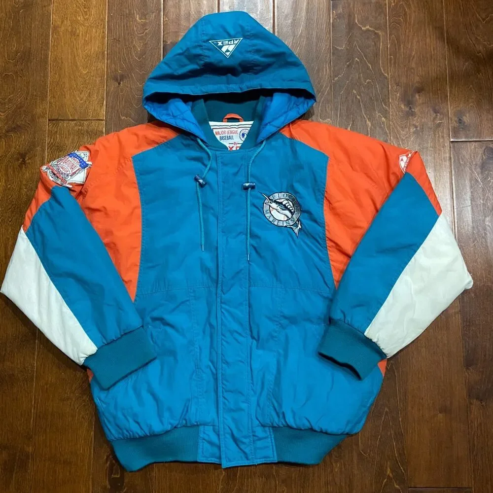 Apex One Vintage MLB Florida Marlins Nylon Teal Orange Jacket Men's Size Large
